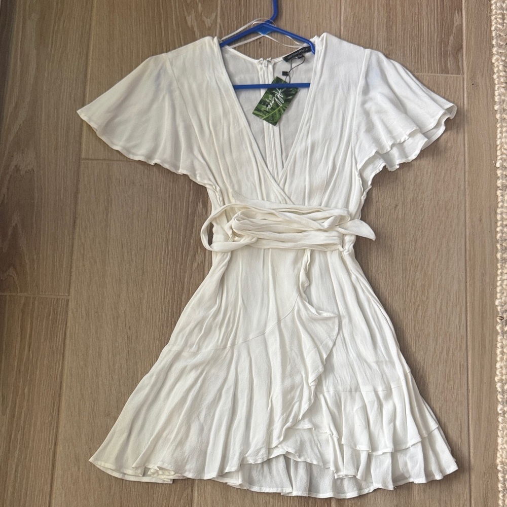 Cotton Candy Cream Wrap Mini Dress